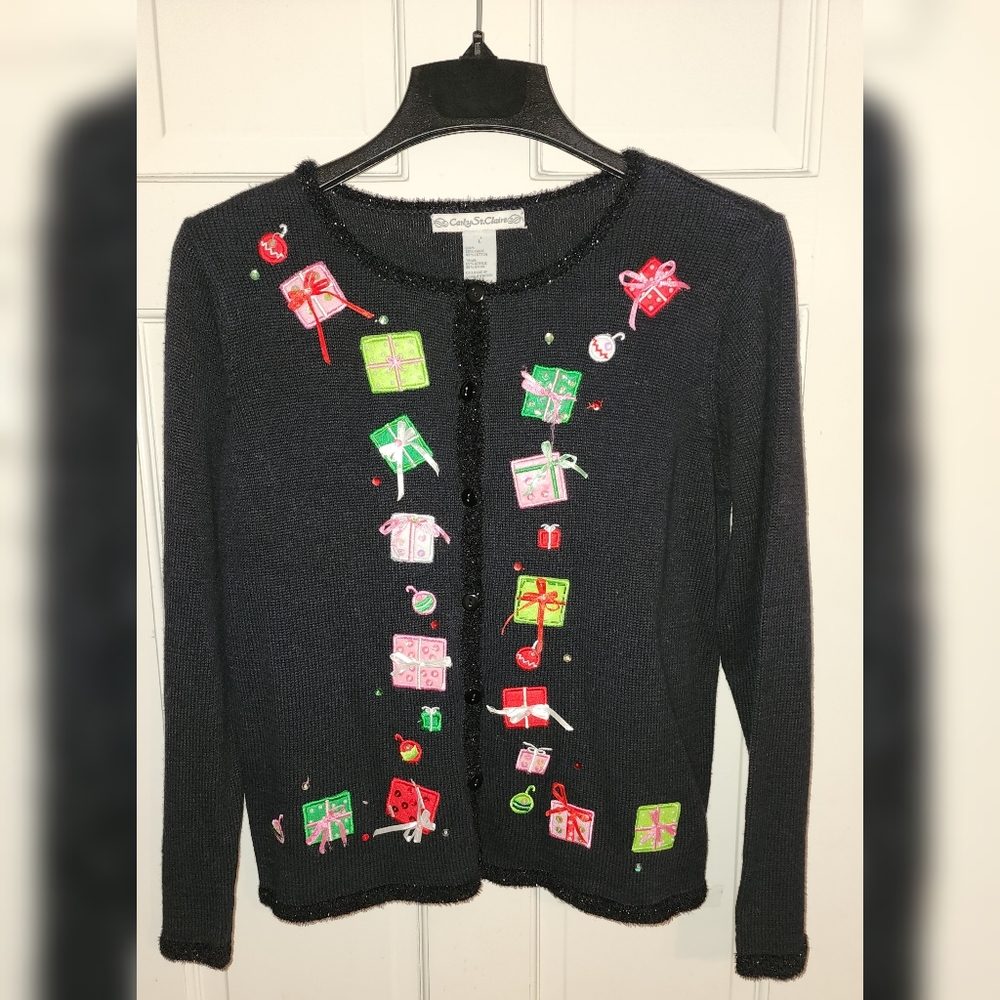 Vintage Carly St. Claire Christmas Sweater Cardigan L